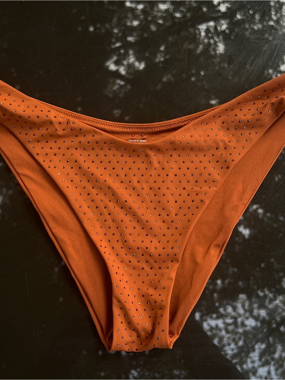 Victoria's Secret Cinnamon Brown Diamante Studded Brazilian Bikini Bottoms L